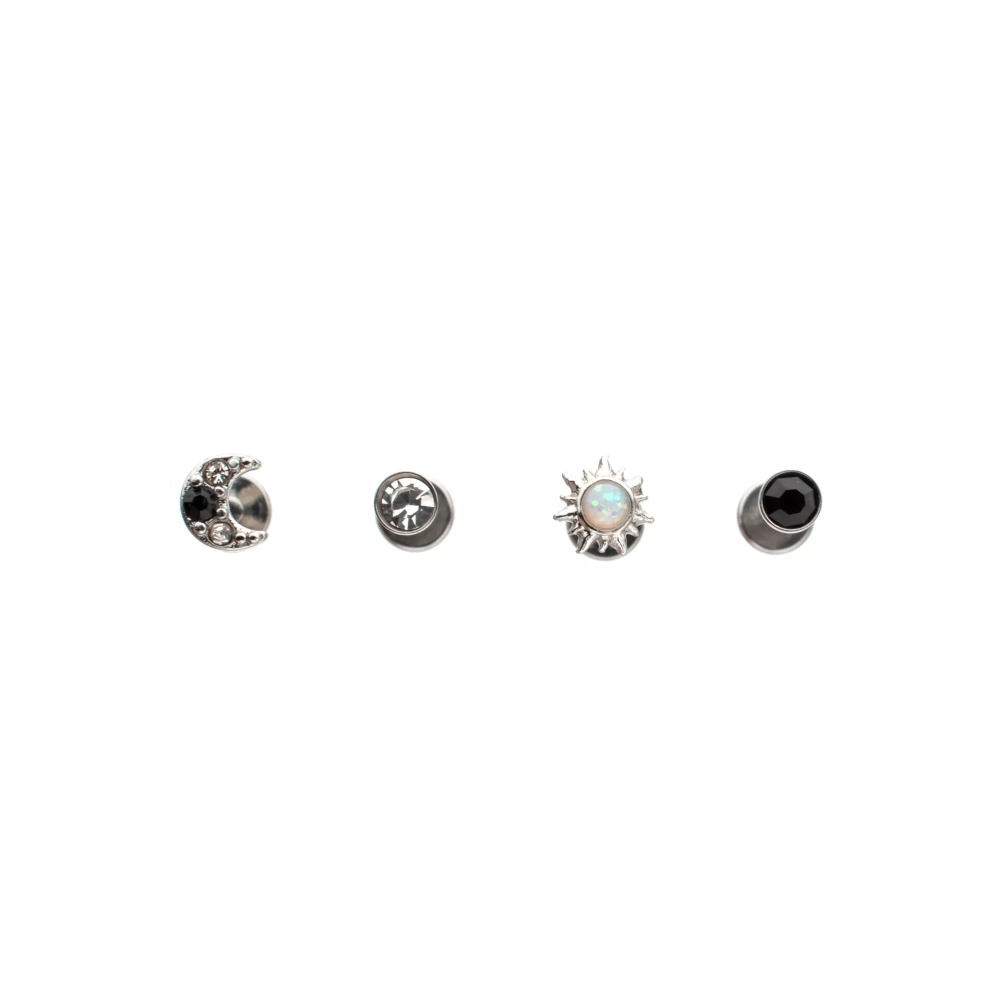 Multi-Pack Gold-Plated CZ Sun and Moon Flat Back Labret Lip Rings 4 Pack - 16 Gauge