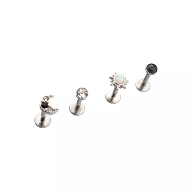 Multi-Pack Gold-Plated CZ Sun and Moon Flat Back Labret Lip Rings 4 ...