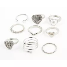 Multi-Pack Pearl-Effect Heart Rings - 9 Pack at Spencer's
