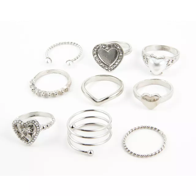 Multi-Pack Pearl-Effect Heart Rings - 9 Pack at Spencer's