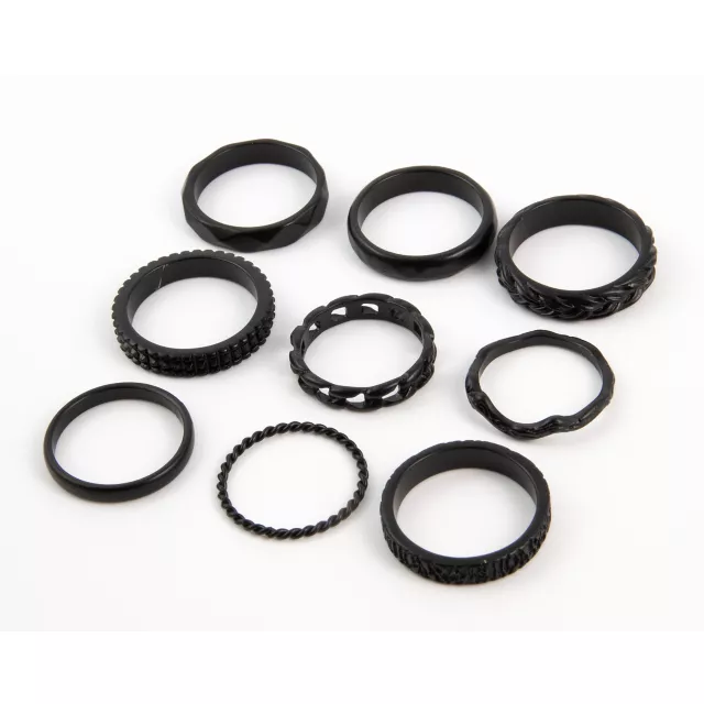 Multi-Pack Black Molded Rings - 9 Pack at Spencer's