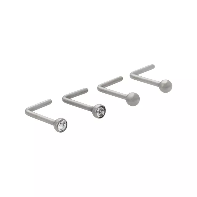 Multi-Pack ASTM F-136 Titanium CZ L-Bend Nose Rings 4 Pack - 20 Gauge