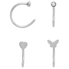 Multi-Pack CZ Butterfly Heart Silver-Plated ASTM F-136 Titanium Hoop Nose Rings 4 Pack - 20 Gauge at Spencer's