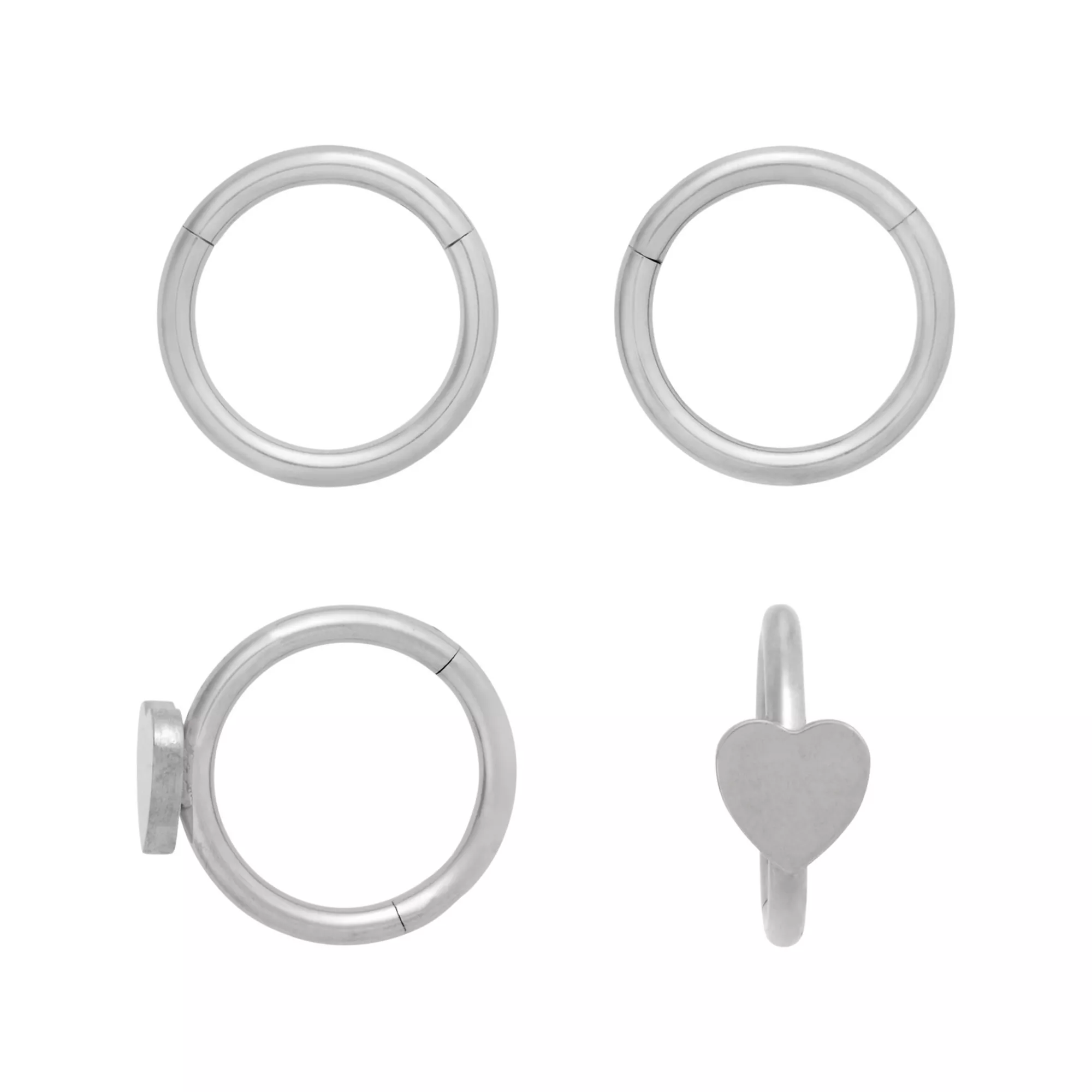 Multi-Pack Heart Silver-Plated ASTM F-136 Titanium Hinged Hoops 4 Pack - 16 Gauge at Spencer's