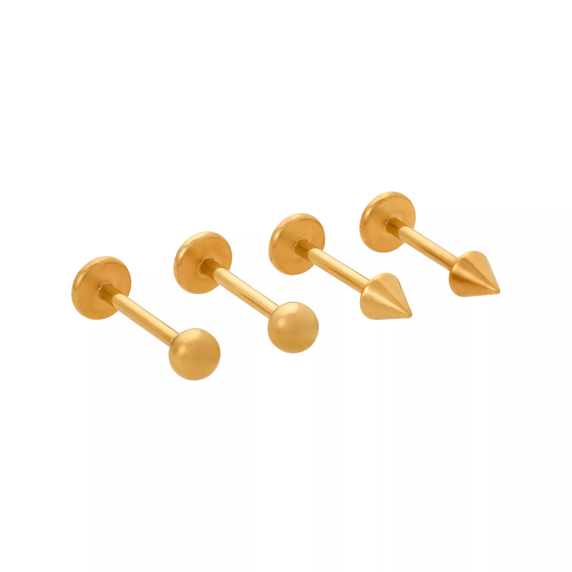 Multi-Pack ASTM F-136 Titanium Gold-Plated Ball and Spike Flatback Barbells 4 Pack - 18 Gauge at Spencer's