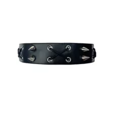 Cross Cord and Spiked Faux Leather Choker Necklace at Spencer's