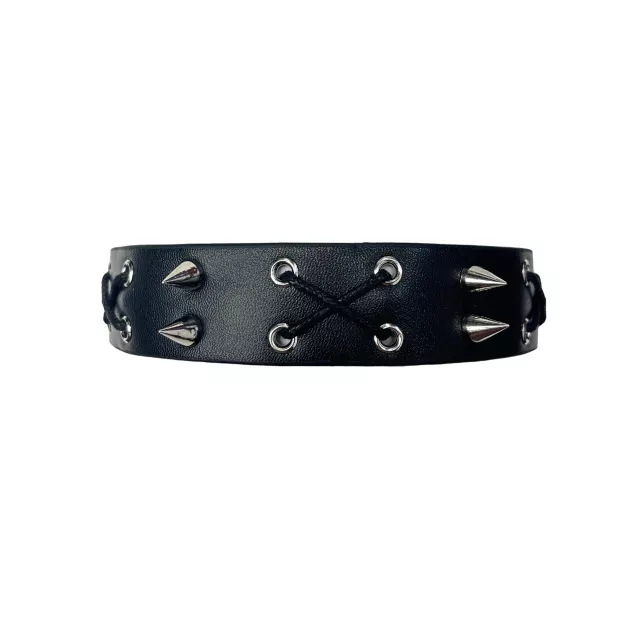 Cross Cord and Spiked Faux Leather Choker Necklace at Spencer's