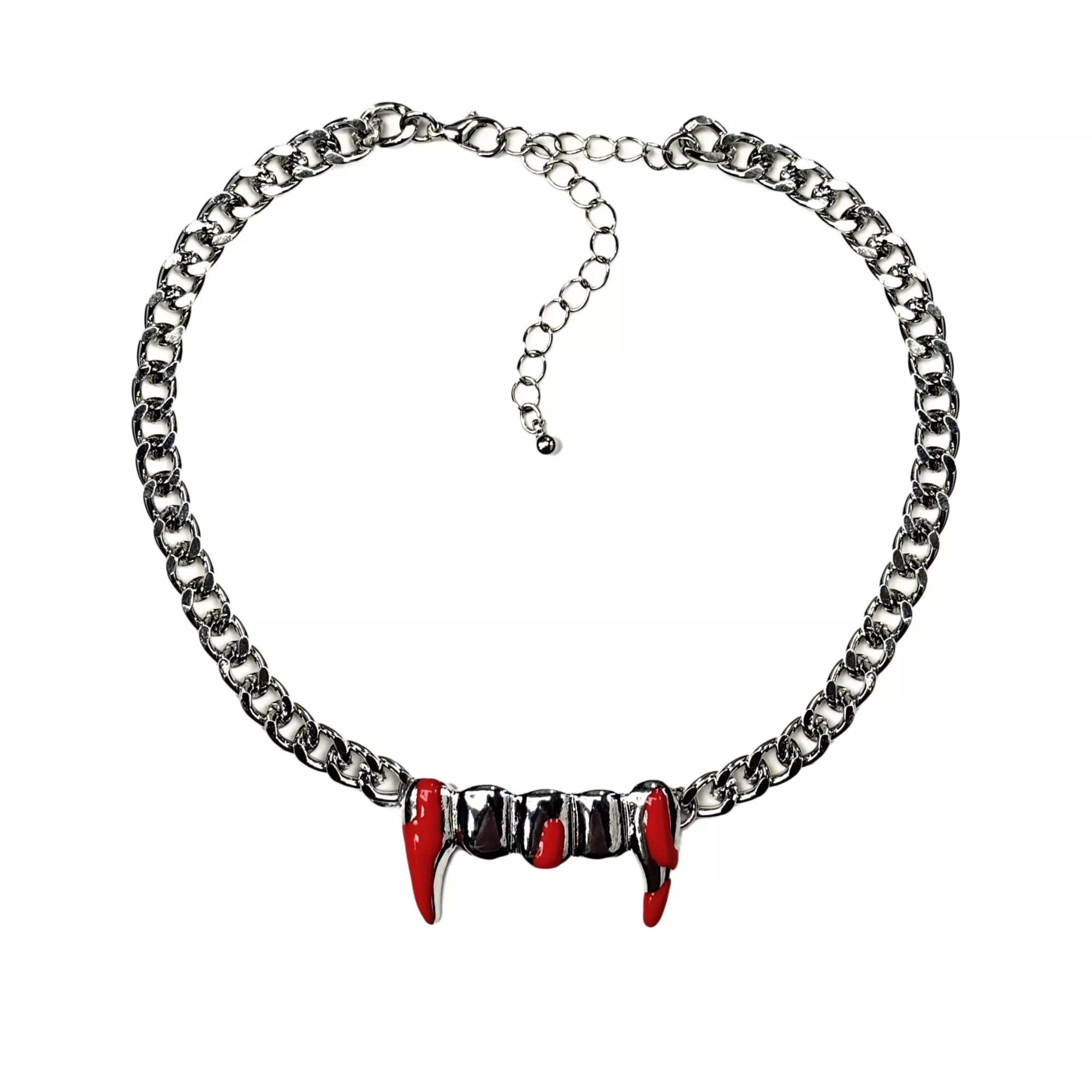Bloody Fangs Silver-Tone Chain Choker Necklace