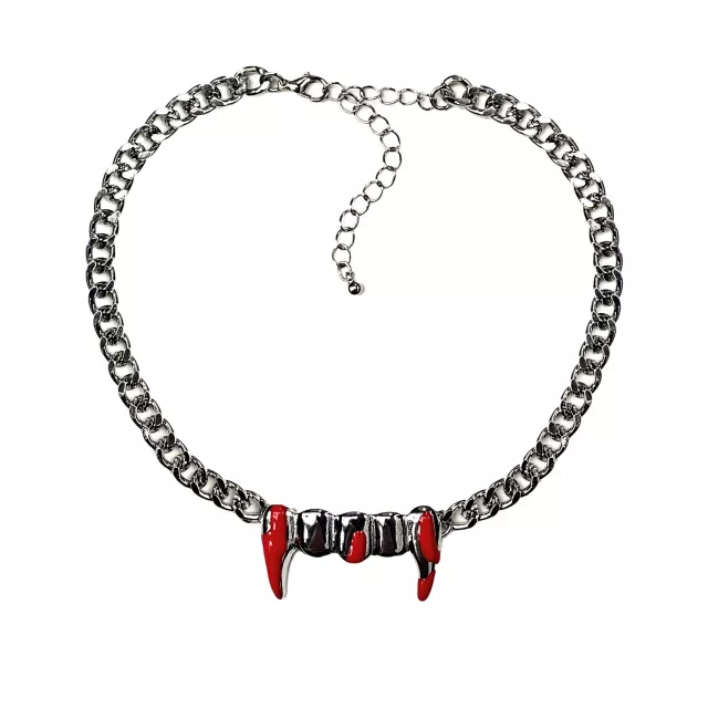 Bloody Fangs Silver-Tone Chain Choker Necklace at Spencer's
