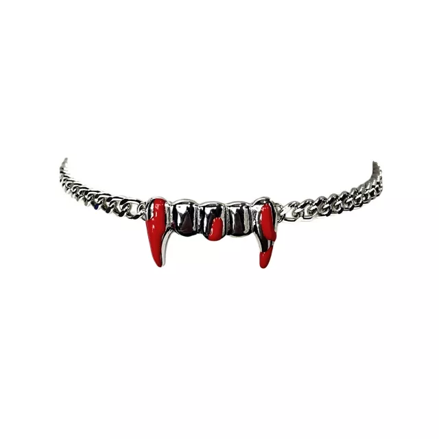 Bloody Fangs Silver-Tone Chain Choker Necklace at Spencer's