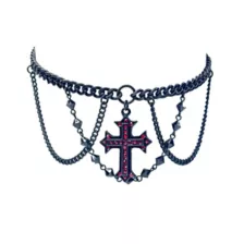 Black and Red Cross Beaded Chain Choker Necklace at Spencer's