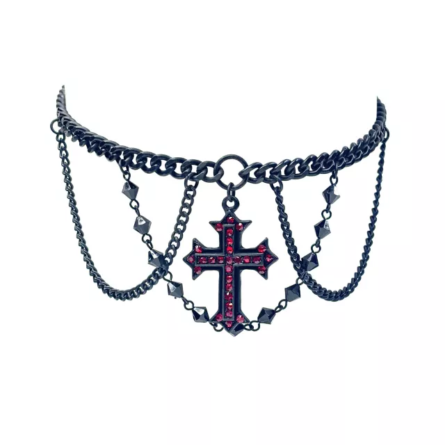 Black and Red Cross Beaded Chain Choker Necklace at Spencer's