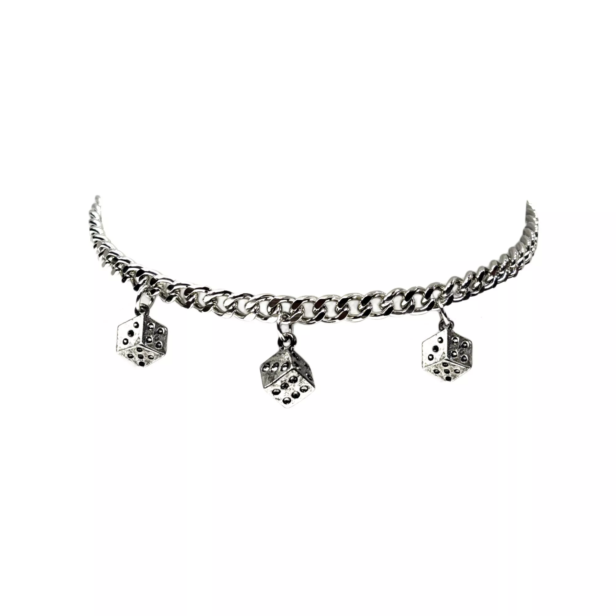 Dice Silver-Tone Chain Choker Necklace