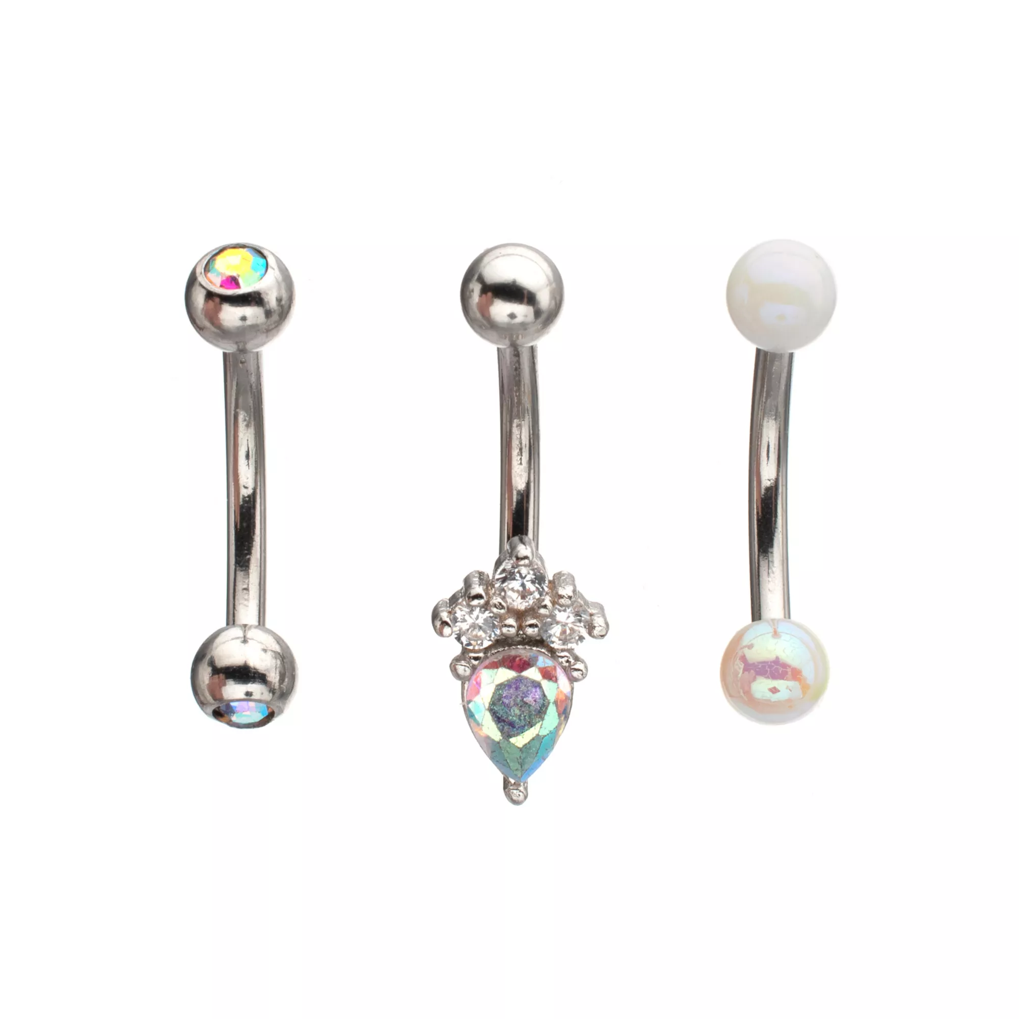 Multi-Pack Teardrop CZ Silver-Plated Curved Barbells 3 Pack - 16 Gauge