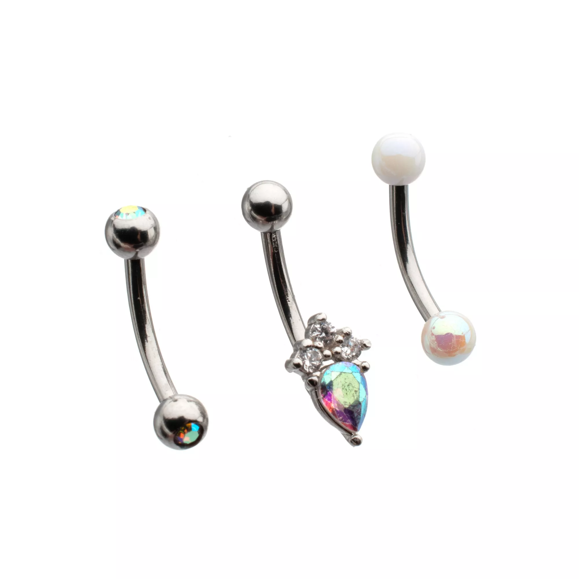 Multi-Pack Teardrop CZ Silver-Plated Curved Barbells 3 Pack - 16 Gauge