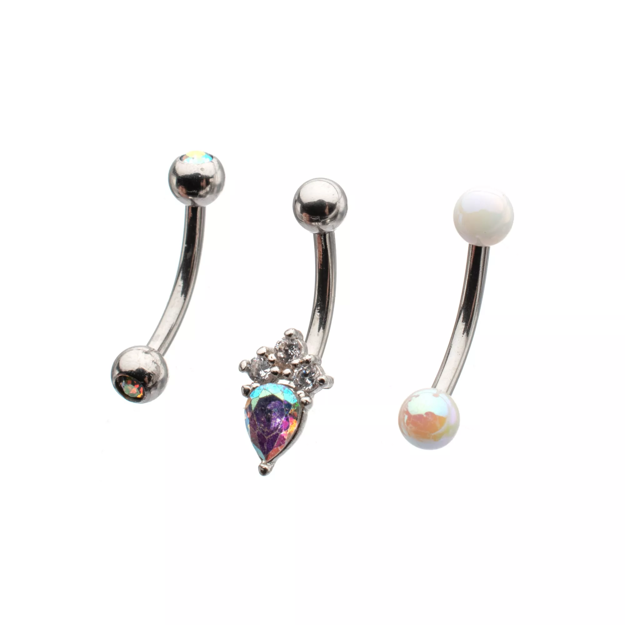Multi-Pack Teardrop CZ Silver-Plated Curved Barbells 3 Pack - 16 Gauge