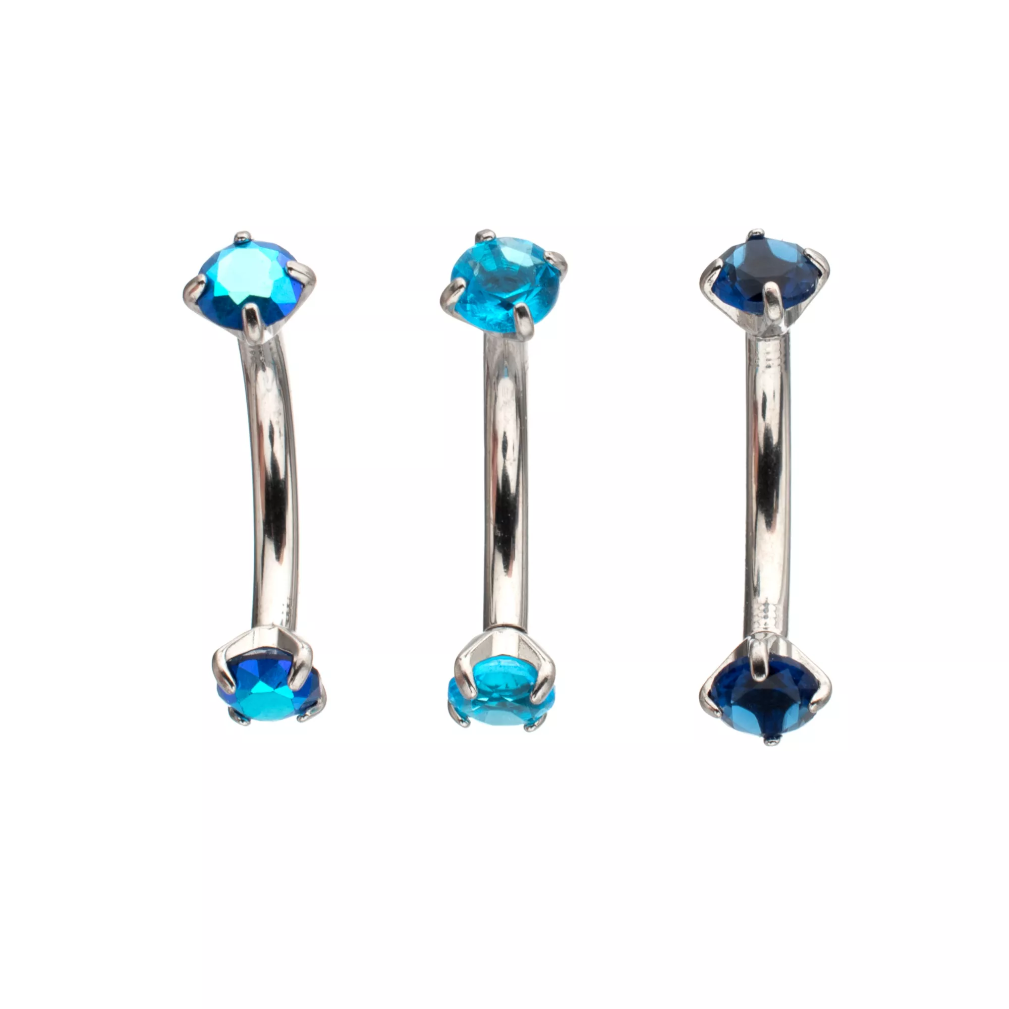 Multi-Pack Prong Blue CZ Curved Barbells 3 Pack - 16 Gauge