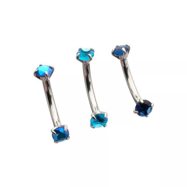 Multi-Pack Prong Blue CZ Curved Barbells 3 Pack - 16 Gauge at Spencer's
