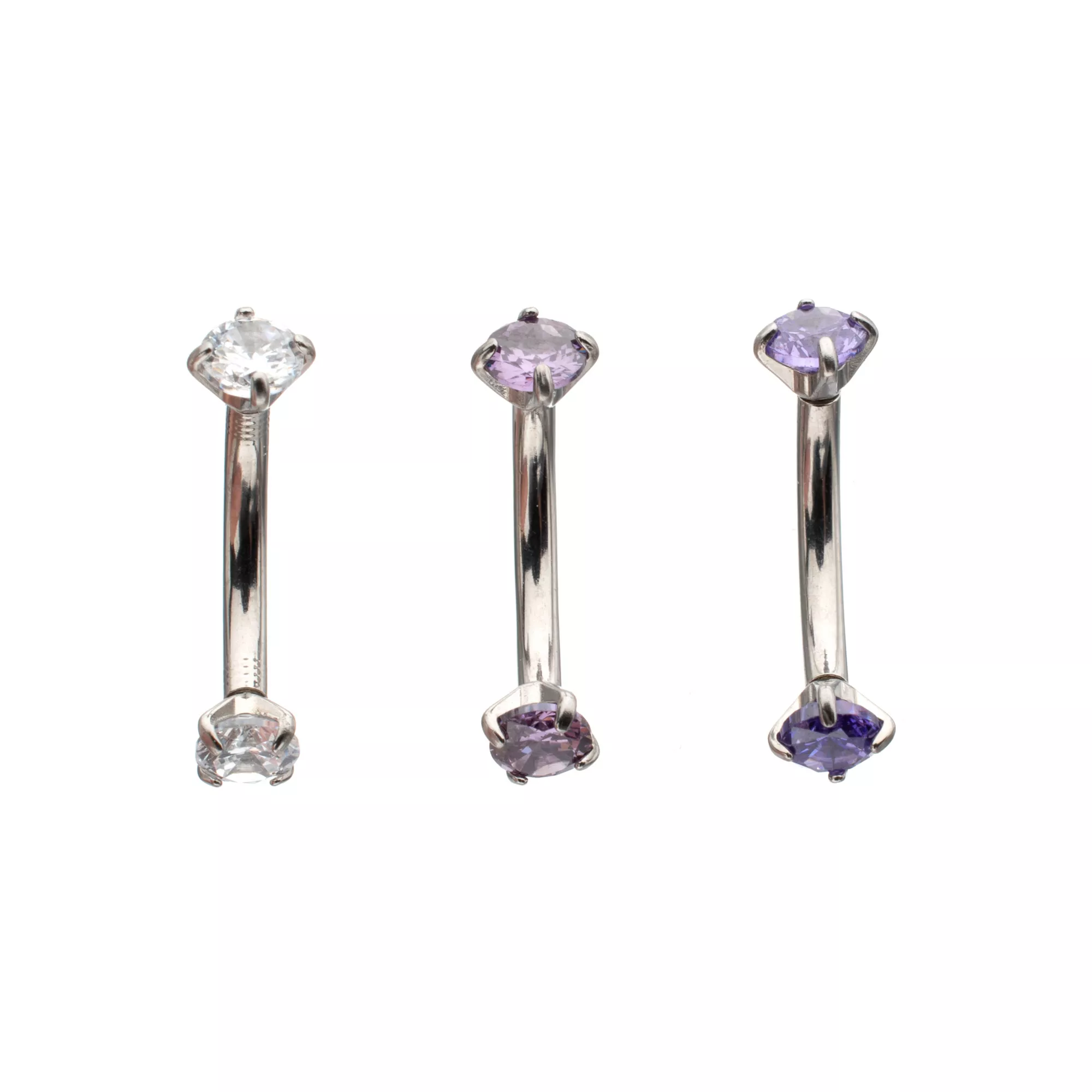 Multi-Pack Silver-Plated Purple CZ Curved Barbells 3 Pack - 16 Gauge