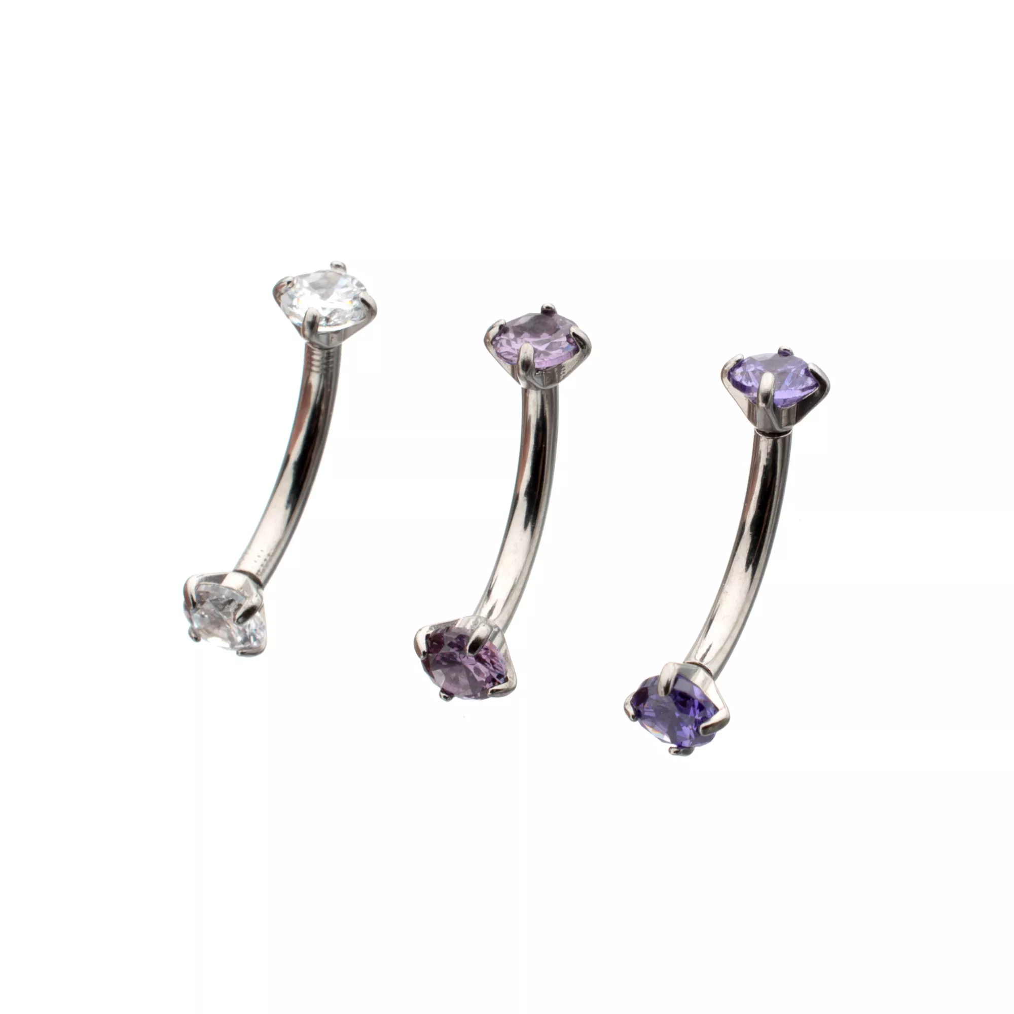 Multi-Pack Silver-Plated Purple CZ Curved Barbells 3 Pack - 16 Gauge