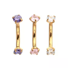 Multi-Pack Multi-Color CZ Gold-Plated Curved Barbells 3 Pack - 16 Gauge at Spencer's