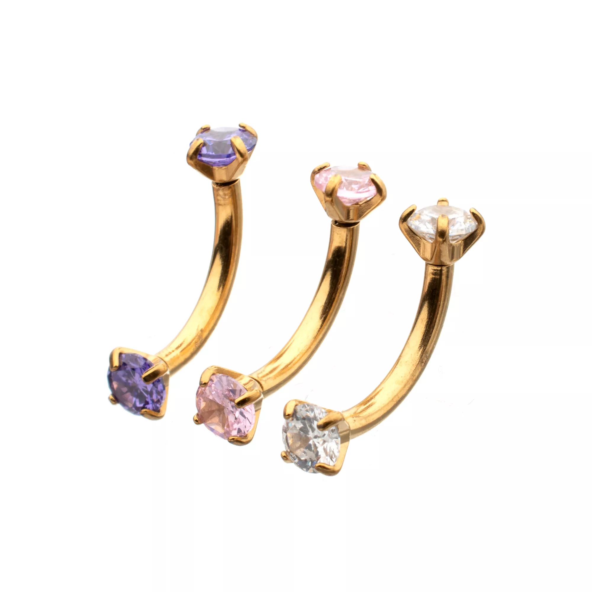 Multi-Pack Multi-Color CZ Gold-Plated Curved Barbells 3 Pack - 16 Gauge at Spencer's