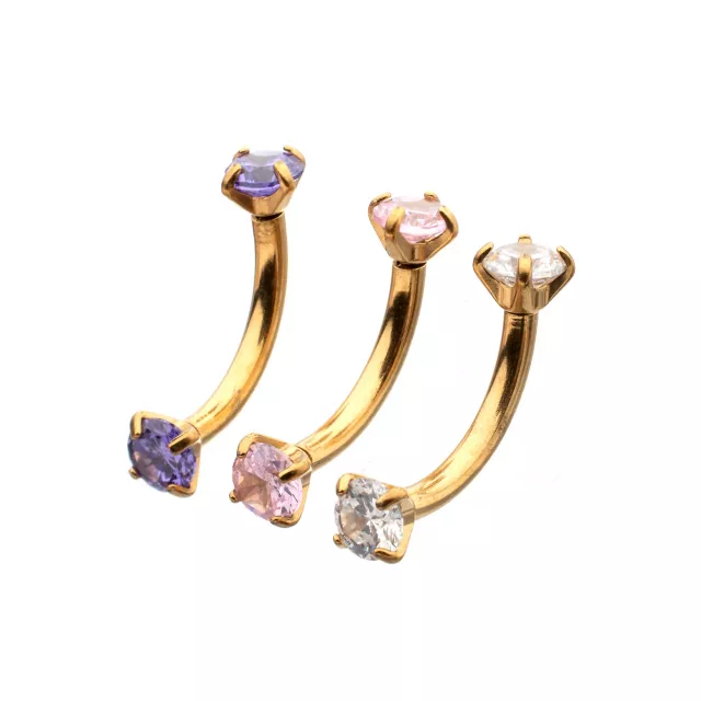 Multi-Pack Multi-Color CZ Gold-Plated Curved Barbells 3 Pack - 16 Gauge at Spencer's