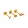 Multi-Pack ASTM F-136 Titanium Clear CZ and Pearl-Effect Gold-Plated Cartilage Pins 3 Pack - 16 Gauge at Spencer's