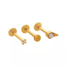 Multi-Pack ASTM F-136 Titanium Clear CZ and Pearl-Effect Gold-Plated Cartilage Pins 3 Pack - 16 Gauge at Spencer's