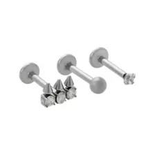 Multi-Pack ASTM F-136 Titanium CZ Triple Spike Silver-Plated Cartilage Barbells 3 Pack - 16 Gauge at Spencer's