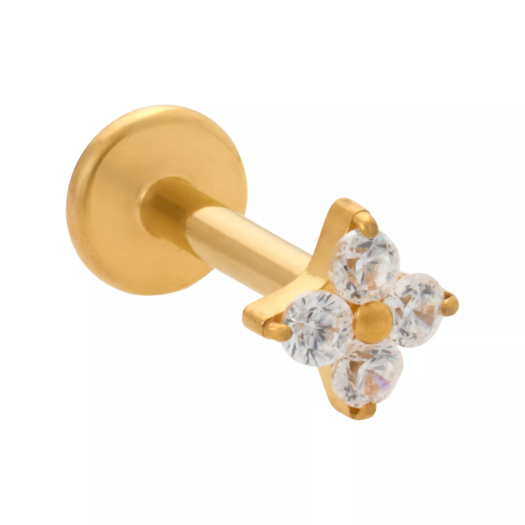 ASTM F-136 Titanium CZ Flower Gold-Plated Cartilage Barbell - 16 Gauge at Spencer's