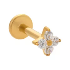 ASTM F-136 Titanium CZ Flower Gold-Plated Cartilage Barbell - 16 Gauge at Spencer's