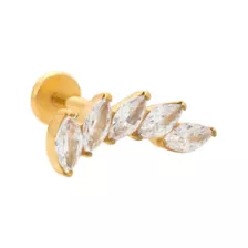 ASTM F-136 Titanium Oval CZ Gold-Plated Cartilage Barbell - 16 Gauge at Spencer's