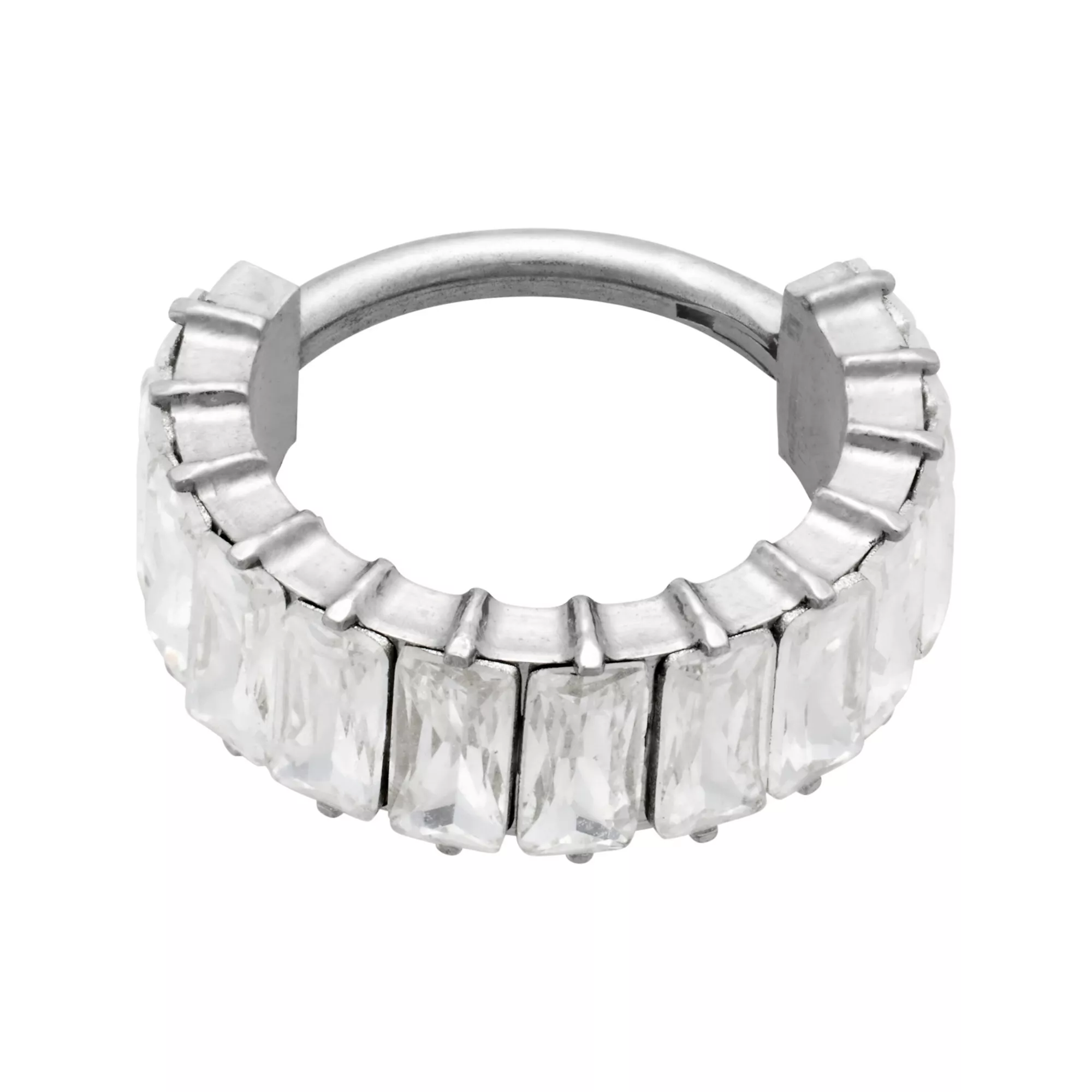 CZ Emerald Cut Silver-Plated ASTM F-136 Titanium Hinged Hoop - 16 Gauge at Spencer's