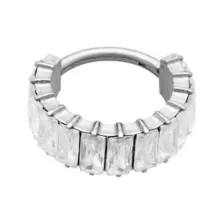 CZ Emerald Cut Silver-Plated ASTM F-136 Titanium Hinged Hoop - 16 Gauge at Spencer's