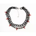 2 Row Black Spiked Chain Choker Necklace at Spencer's