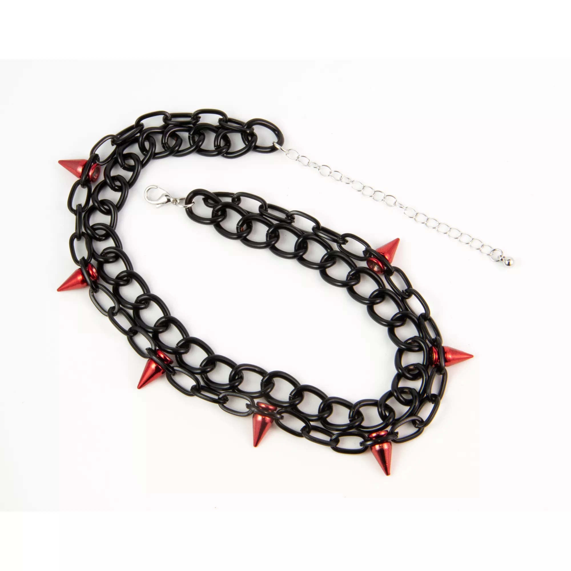 2 Row Black Spiked Chain Choker Necklace