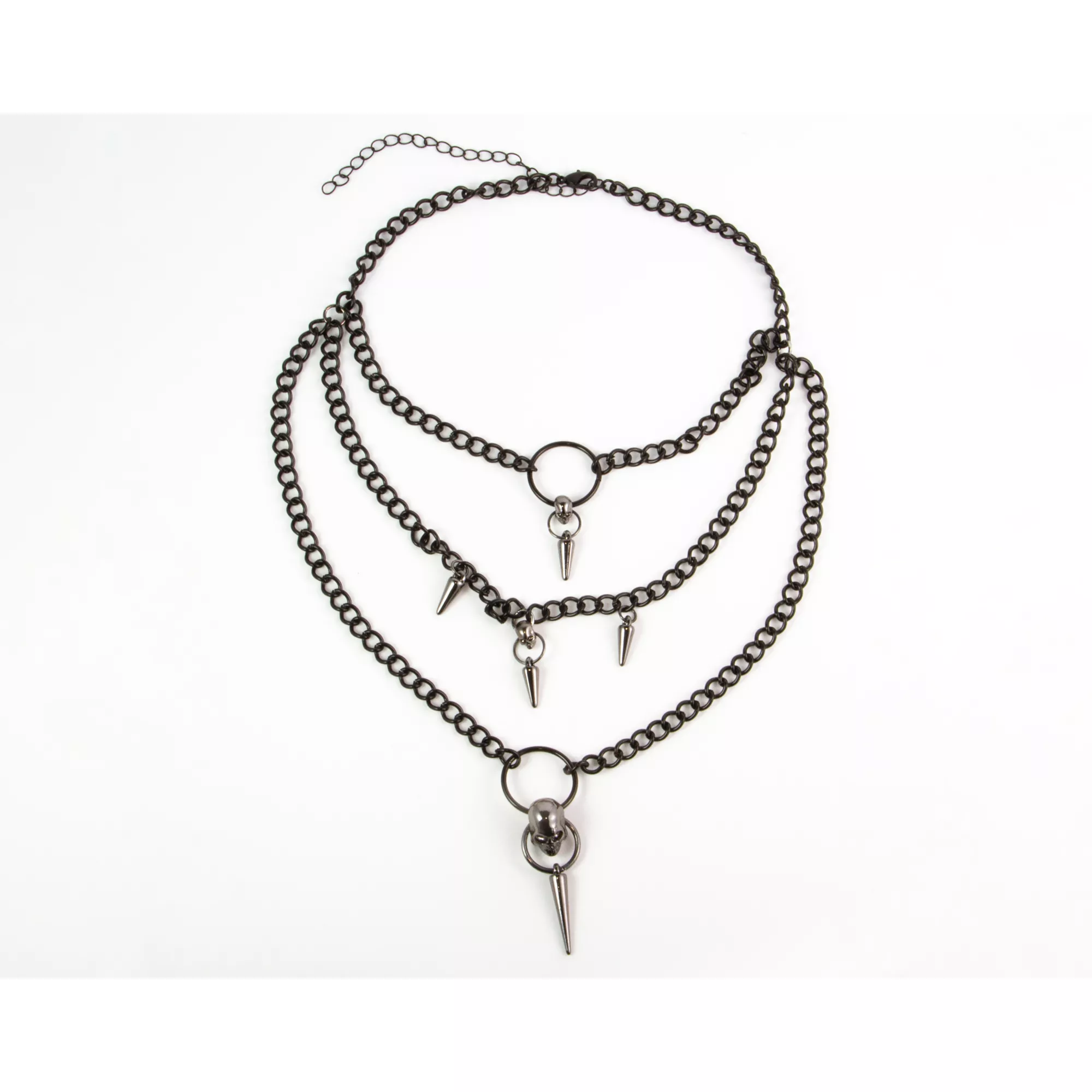 3 Row Spike Drop Chain Choker Necklace