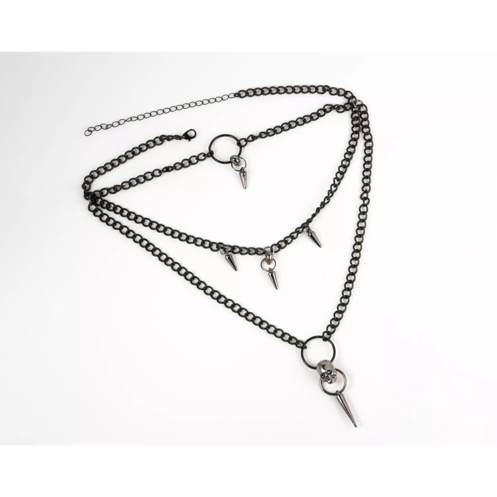 3 Row Spike Drop Chain Choker Necklace