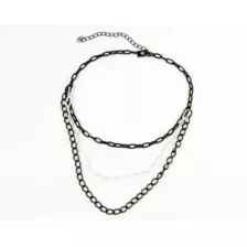 3 Row Black and White Chain Choker Necklace at Spencer's