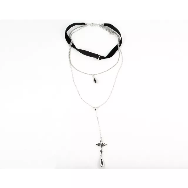 3 Row Cross Rosary Chain Choker Necklace at Spencer's