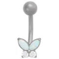 ASTM F-136 Titanium Silver-Plated Opal-Effect and Clear CZ Butterfly Belly Ring - 14 Gauge at Spencer's