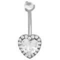 ASTM F-136 Titanium Clear CZ Heart Silver-Plated Belly Ring - 14 Gauge at Spencer's