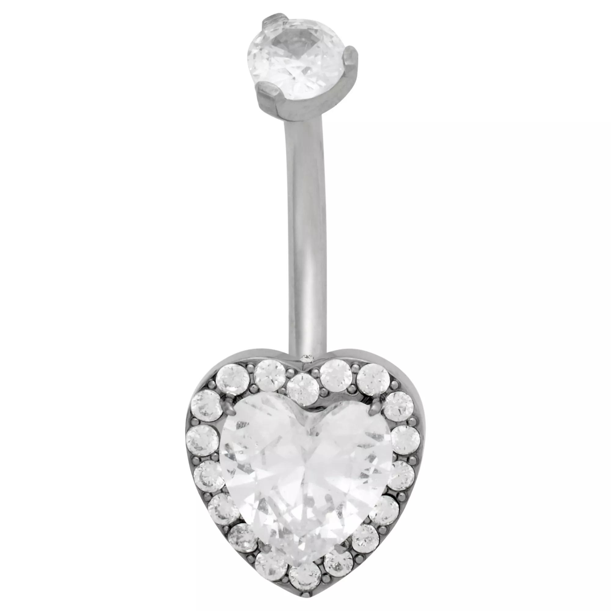 ASTM F-136 Titanium Clear CZ Heart Silver-Plated Belly Ring - 14 Gauge at Spencer's