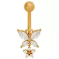 ASTM F-136 Titanium Gold-Plated Clear CZ Butterfly Dangle Belly Ring - 14 Gauge at Spencer's