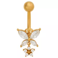 ASTM F-136 Titanium Gold-Plated Clear CZ Butterfly Dangle Belly Ring - 14 Gauge at Spencer's