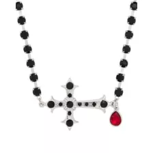 Black Beaded Cross Choker Necklace at Spencer's
