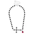 Black Beaded Cross Choker Necklace at Spencer's