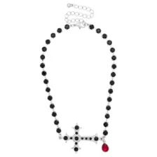 Black Beaded Cross Choker Necklace at Spencer's