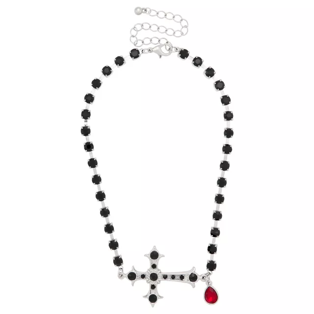 Black Beaded Cross Choker Necklace at Spencer's